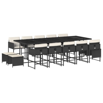 Set mobilier de grădină cu perne, 15 piese, negru, poliratan - Img 2
