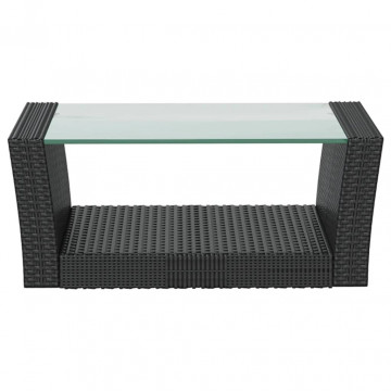 Set mobilier de grădină cu perne, 16 piese, negru, poliratan - Img 7