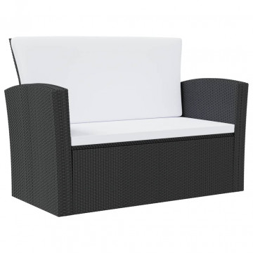 Set mobilier de grădină cu perne, 16 piese, negru, poliratan - Img 8