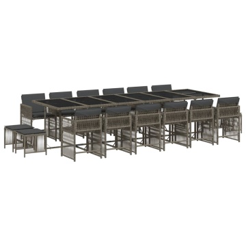 Set mobilier de grădină cu perne, 17 piese, gri, poliratan - Img 2