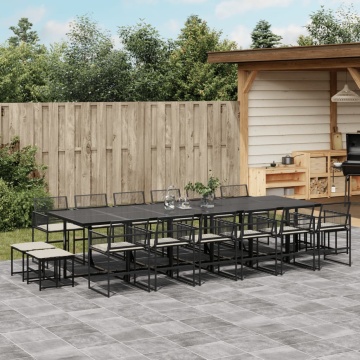 Set mobilier de grădină cu perne, 17 piese, negru, poliratan - Img 1