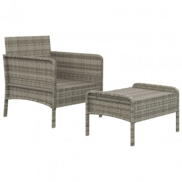 Set mobilier de grădină cu perne, 2 piese, gri, poliratan - Img 4