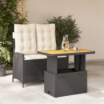 Set mobilier de grădină cu perne, 2 piese, negru, poliratan - Img 1