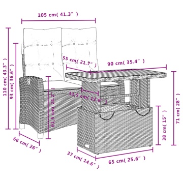 Set mobilier de grădină cu perne, 2 piese, negru, poliratan - Img 7