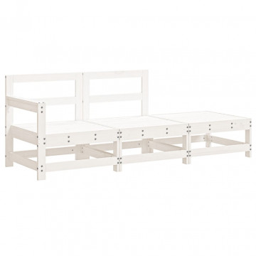 Set mobilier de grădină cu perne, 3 piese, alb, lemn masiv - Img 4
