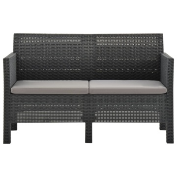 Set mobilier de grădină cu perne, 3 piese, antracit, PP ratan - Img 4