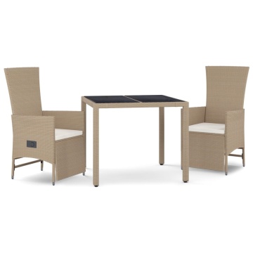 Set mobilier de grădină cu perne, 3 piese, bej, poliratan - Img 2