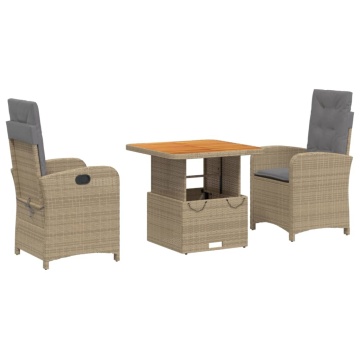 Set mobilier de grădină cu perne, 3 piese, bej, poliratan - Img 2