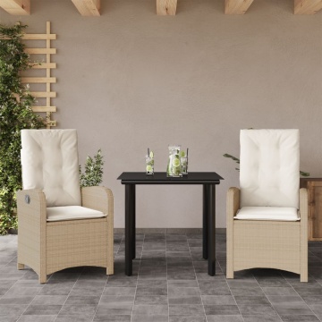 Set mobilier de grădină cu perne, 3 piese, bej, poliratan - Img 1
