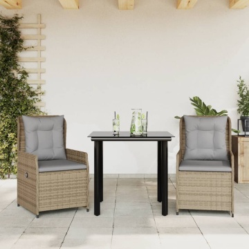 Set mobilier de grădină cu perne, 3 piese, bej, poliratan - Img 1