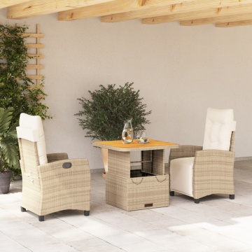 Set mobilier de grădină cu perne, 3 piese, bej, poliratan - Img 1
