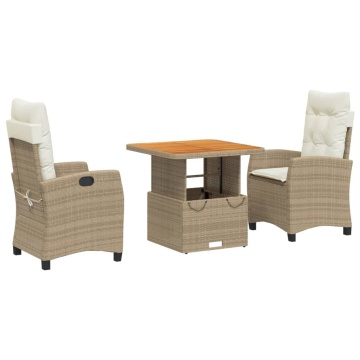 Set mobilier de grădină cu perne, 3 piese, bej, poliratan - Img 2