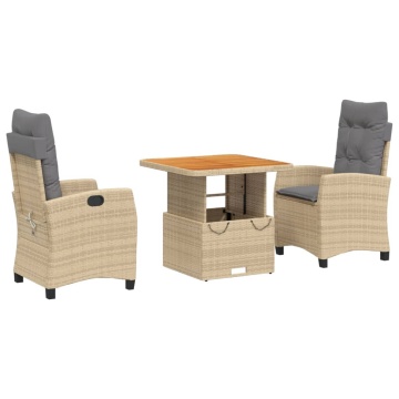 Set mobilier de grădină cu perne, 3 piese, bej, poliratan - Img 2