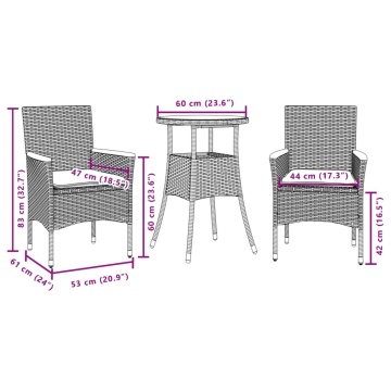 Set mobilier de grădină cu perne 3 piese gri poliratan & sticlă - Img 6