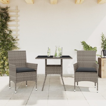 Set mobilier de grădină cu perne 3 piese gri poliratan & sticlă - Img 1