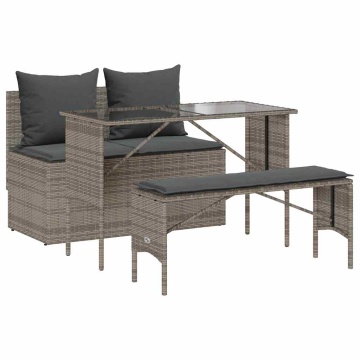 Set mobilier de grădină cu perne, 3 piese, gri, poliratan - Img 2