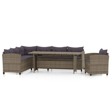 Set mobilier de grădină cu perne, 3 piese, gri, poliratan - Img 2
