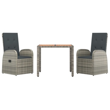 Set mobilier de grădină cu perne, 3 piese, gri, poliratan - Img 3