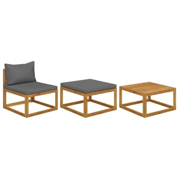 Set mobilier de grădină cu perne, 3 piese, lemn masiv de acacia - Img 1