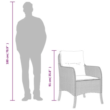 Set mobilier de grădină cu perne, 3 piese, maro, poliratan - Img 7