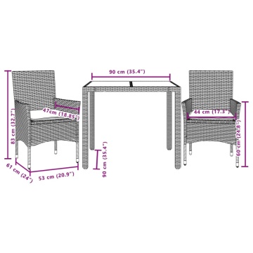 Set mobilier de grădină cu perne 3 piese negru poliratan&sticlă - Img 6