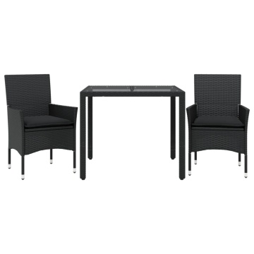 Set mobilier de grădină cu perne 3 piese negru poliratan&sticlă - Img 2