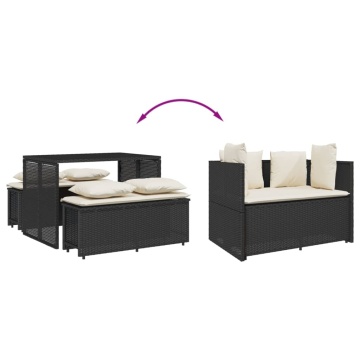 Set mobilier de grădină cu perne, 3 piese, negru, poliratan - Img 5