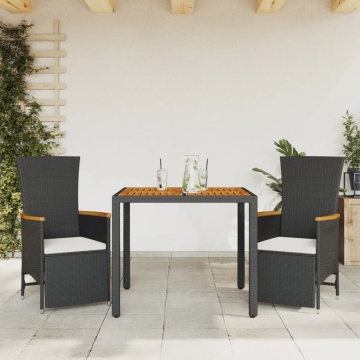Set mobilier de grădină cu perne, 3 piese, negru, poliratan - Img 1