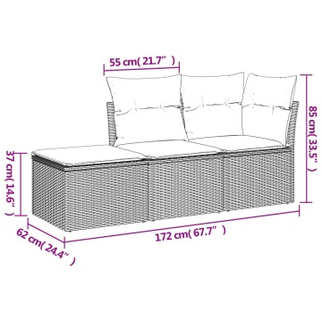 Set mobilier de grădină cu perne, 3 piese, negru, poliratan - Img 3