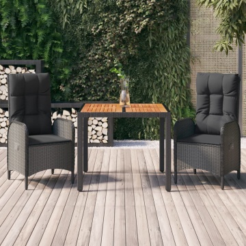 Set mobilier de grădină cu perne, 3 piese, negru, poliratan - Img 1