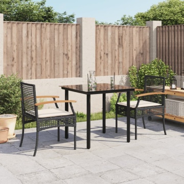 Set mobilier de grădină cu perne, 3 piese, negru, poliratan - Img 1