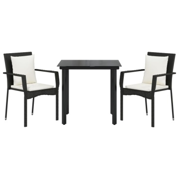 Set mobilier de grădină cu perne, 3 piese, negru, poliratan - Img 3