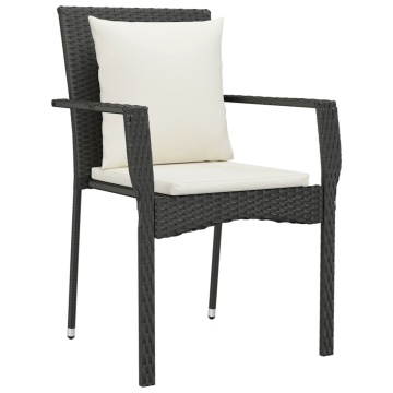 Set mobilier de grădină cu perne, 3 piese, negru, poliratan - Img 8