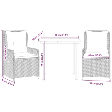 Set mobilier de grădină cu perne, 3 piese, negru, poliratan - Img 7