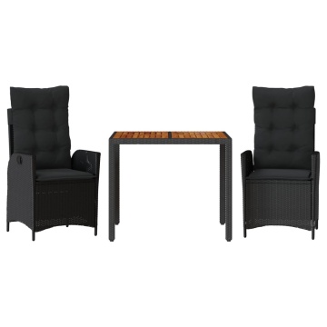 Set mobilier de grădină cu perne, 3 piese, negru, poliratan - Img 2