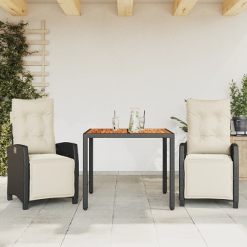 Set mobilier de grădină cu perne, 3 piese, negru, poliratan - Img 1