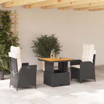 Set mobilier de grădină cu perne, 3 piese, negru, poliratan - Img 1