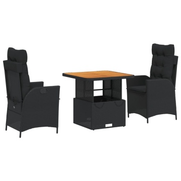 Set mobilier de grădină cu perne, 3 piese, negru, poliratan - Img 2