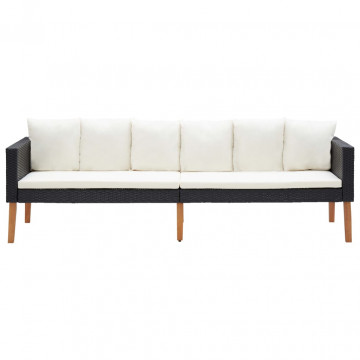 Set mobilier de grădină cu perne, 3 piese, negru, poliratan - Img 6