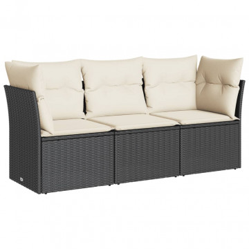 Set mobilier de grădină cu perne, 3 piese, negru, poliratan - Img 2