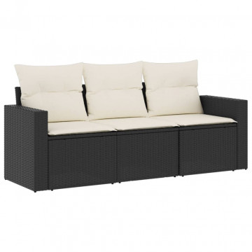 Set mobilier de grădină cu perne, 3 piese, negru, poliratan - Img 2