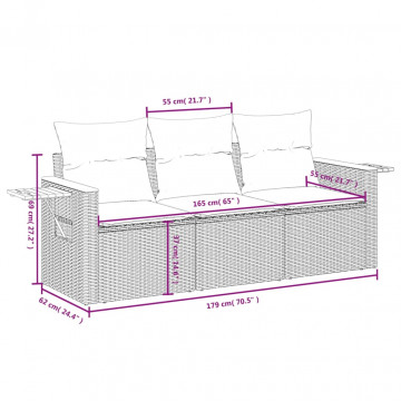 Set mobilier de grădină cu perne, 3 piese, negru, poliratan - Img 6