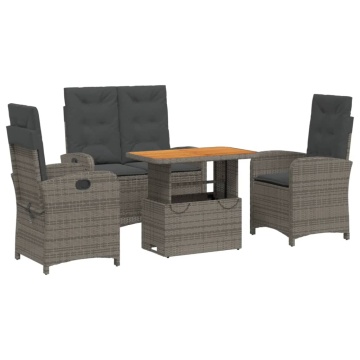 Set mobilier de grădină cu perne, 4 piese, gri, poliratan - Img 2