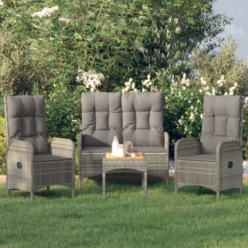 Set mobilier de grădină cu perne, 4 piese, gri, poliratan - Img 1