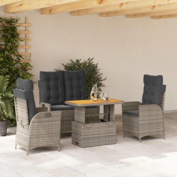 Set mobilier de grădină cu perne, 4 piese, gri, poliratan - Img 1