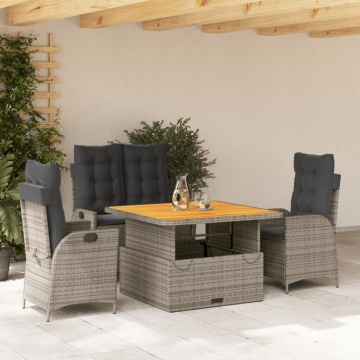 Set mobilier de grădină cu perne, 4 piese, gri, poliratan - Img 1