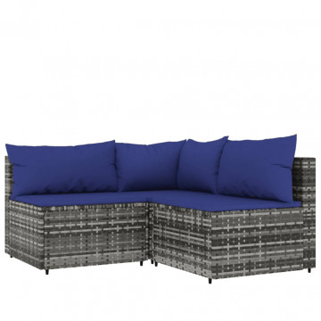 Set mobilier de grădină cu perne, 4 piese, gri, poliratan - Img 3
