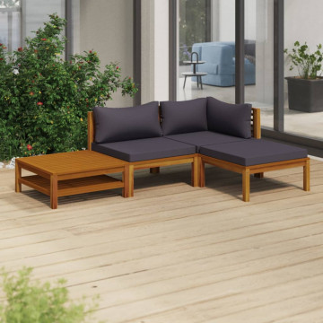 Set mobilier de grădină cu perne, 4 piese, lemn masiv acacia - Img 1