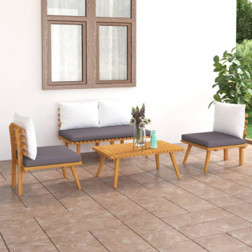 Set mobilier de grădină cu perne, 4 piese, lemn masiv de acacia - Img 1