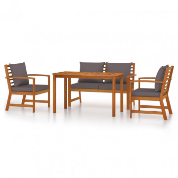 Set mobilier de grădină cu perne, 4 piese, lemn masiv de acacia - Img 2